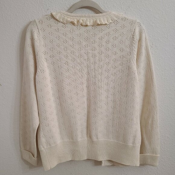 Nautica Ivory V-Neck Button Up Ruffled Long Sleeve Cardigan Sweater sz L - Picture 6 of 6